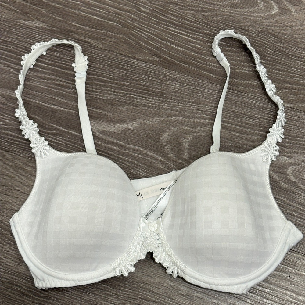 Marie Jo Avero Heartshape Bra Natural White Gingham Daisy Straps 36B Underwire - Picture 2 of 15